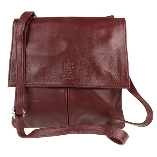 Girly Handbags Bolsa carteiro de couro italiano com bolso duplo