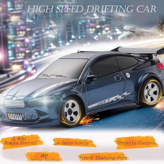 RC Drift Car, 1/64 Mini RC Remote Control Car, 2.4GHz Full Proportional RTR High Speed Micro Sports Racing Drift, 4WD HobbyFast Race Vehicle with Lights, Model Toys Gift for Kids, Boys, Adults