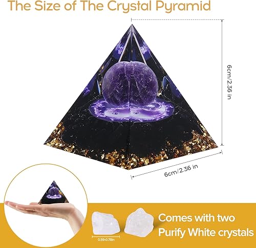 Miniatura 9 de Hopeseed Pirámide de orgón Orgonita Amatista de cristal curativo Pirámide de energía positiva para reducir el estrés, Reiki Chakra Curación