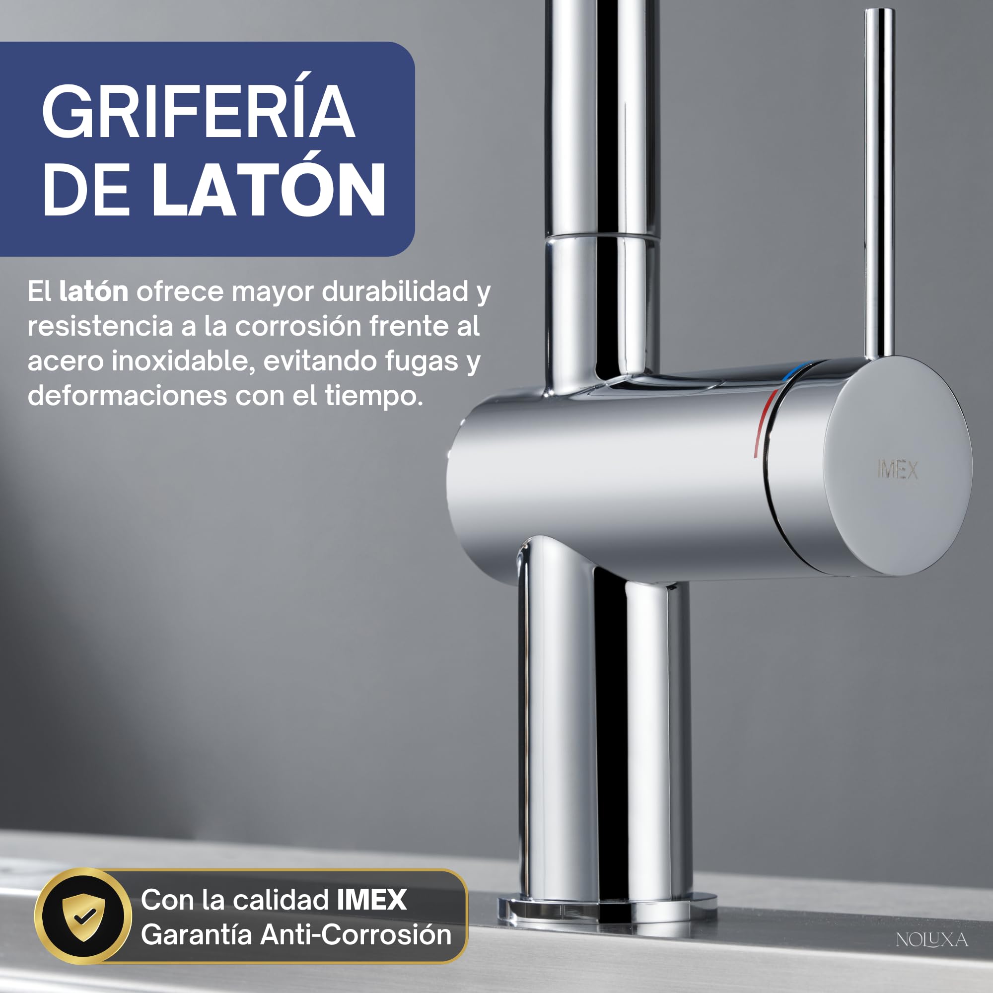 IMEX - Grifo Cocina Extraíble | Grifo Monomando Fregadero con Difusor | Griferia Cocina con Ducha Flexible 360º | Grifería en Latón | Serie Berna | Color Cromado