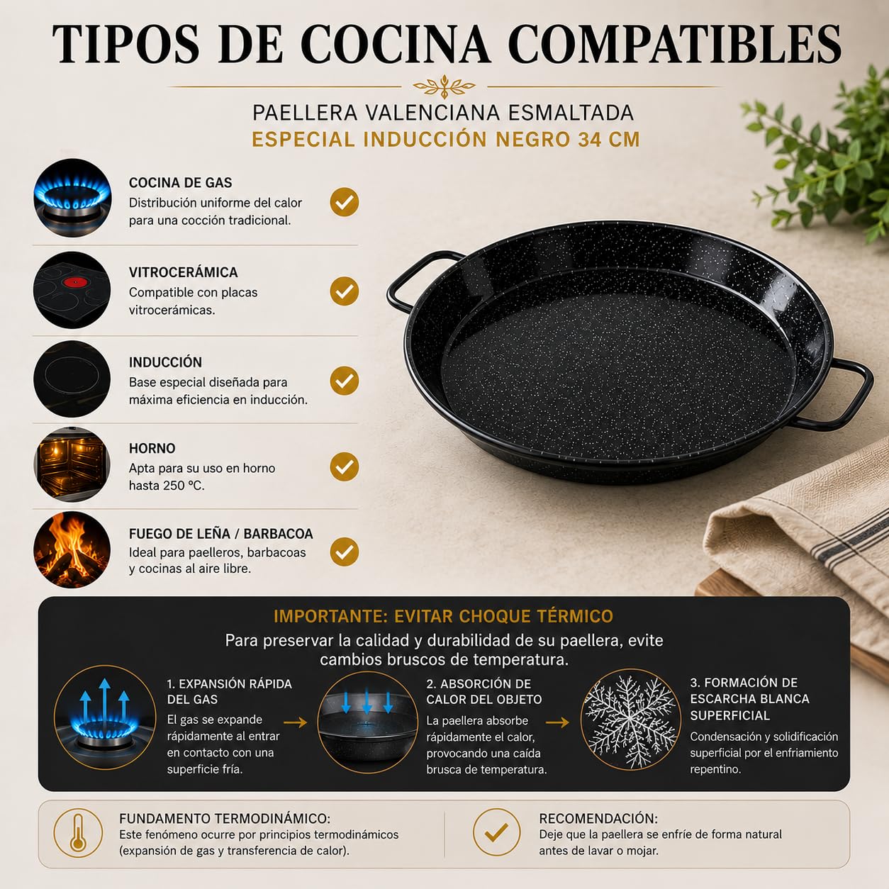 Garcima Poêle à paella pour 6 personnes, émaillée, 34 cm