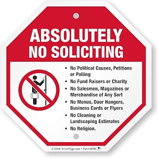 SmartSign Absolutely No Soliciting Sign for Door/Fence| 10" Octagon Aluminum Metal, Indoor/Outdoor Use, Made in USA