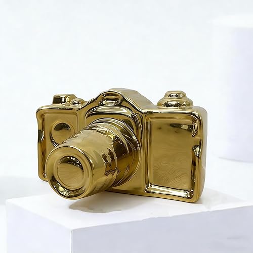 Artgenius Estatua de cámara moderna y escultura dorada, objeto decorativo de cerámica para mesa, estante, decoración de mesa dorada para sala de