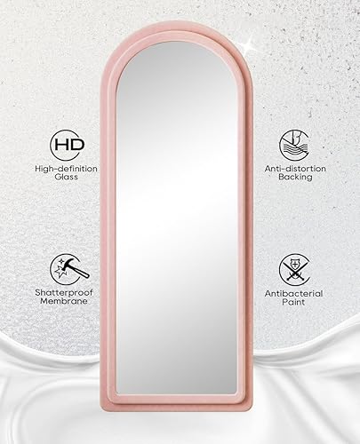 Miniatura 8 de Espejo de suelo de longitud completa con soporte, 63 x 24 pulgadas, espejo arqueado independiente de longitud completa para colgar o inclinarse,