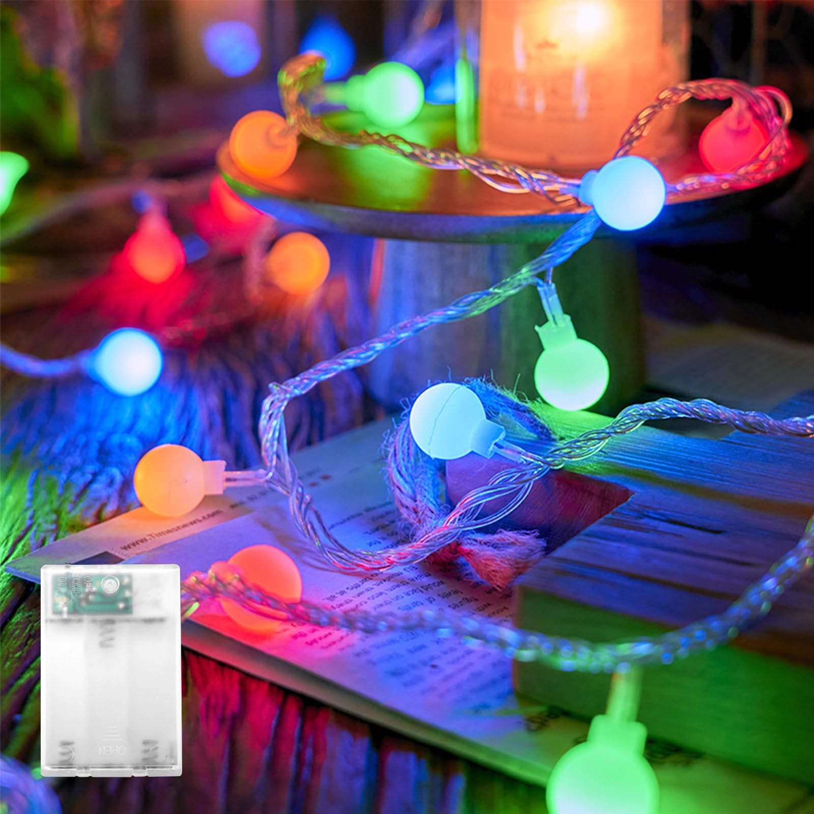 ENLACE LED Lichterkette Kugeln, 6M 40 LED Kugel Lichterkette Batteriebetrieben, 2,4cm Kugeldurchmesser, Bunt Globe Lichterketten für Schlafzimmer, Balkon, Hochzeit, Party, Weihnachten Deko