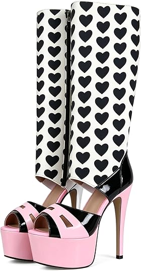 Heart Print Platform Knee-High Stilettos: Style Meets Comfort