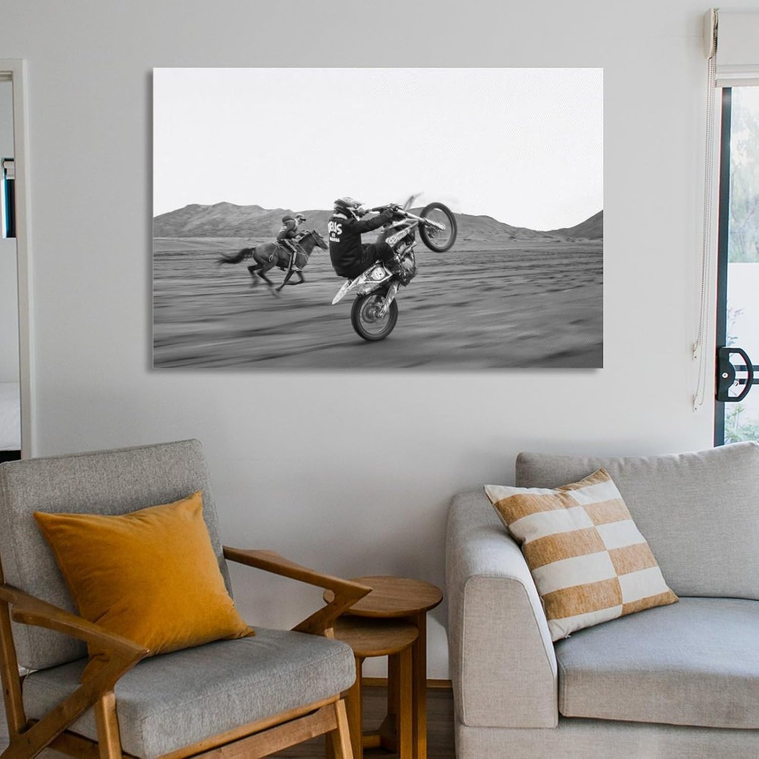 HBXZWBD Horsepower Black And White Motorcycle Race Poster Canvas Posters Wall Art Decor Print Picture Paintings for Living Room Bedroom Decoration Unframe-style 20x30inch(50x75cm)