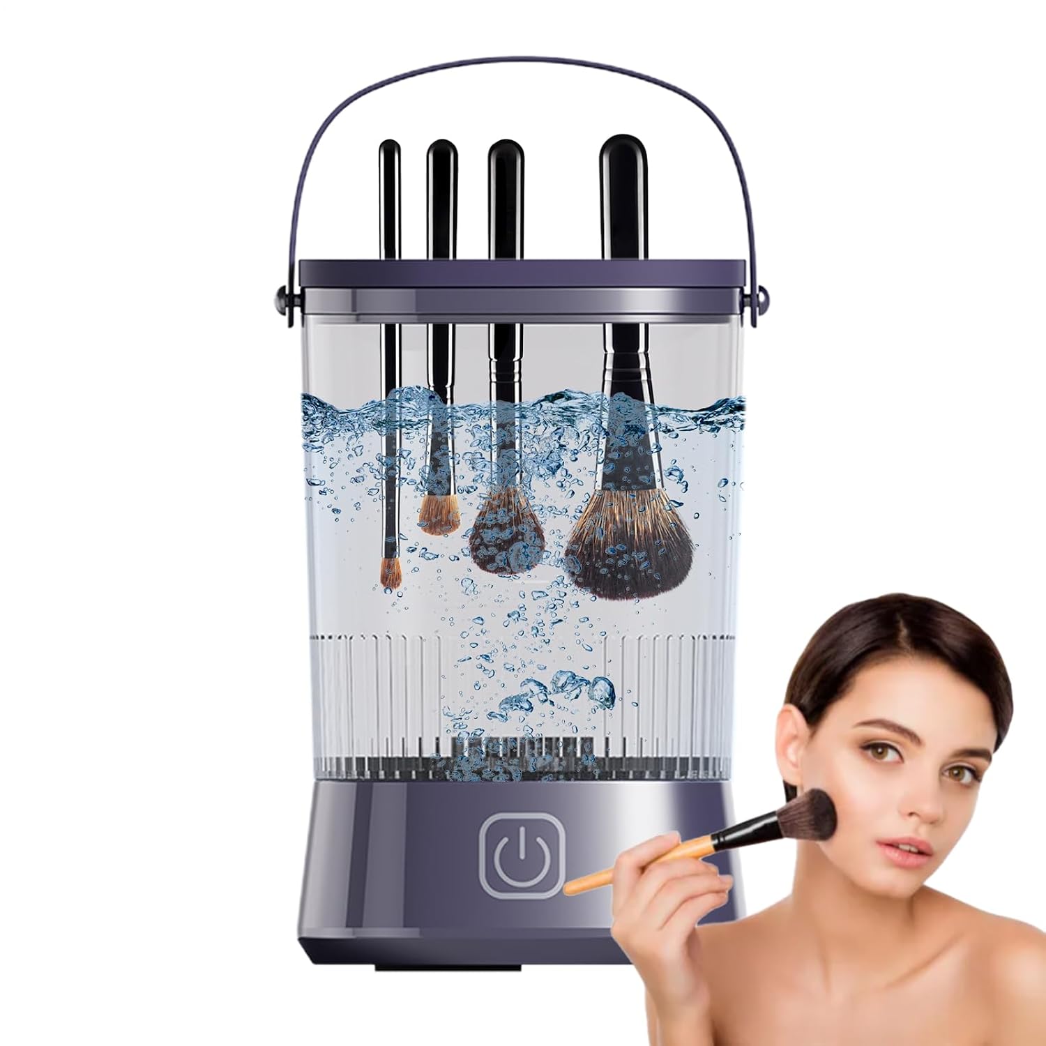 Makeup Brush Cleaner Machine - Automatic Cosmetic Brush Cleaning Tool for Sponges and Makeup Eggs, Efficient Easy Use Cleaner for Daily Makeups Hygiene, Portable Home Vanity Accessory