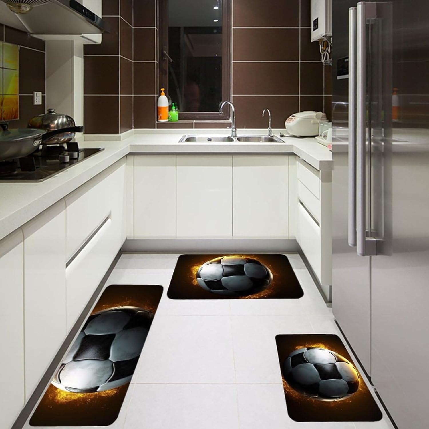 Football Soccer Kitchen Mats for Floor 3 Pcs Kitchen Rugs