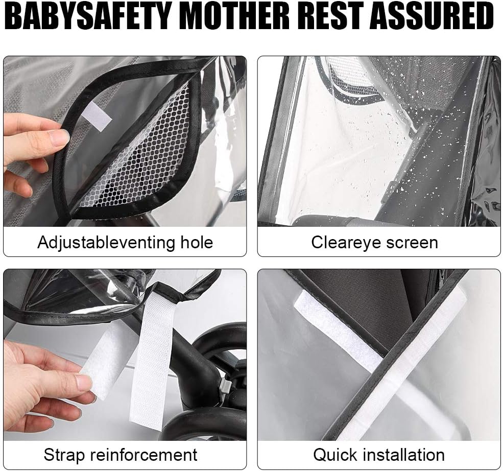 Emoly Upgraded Universal Stroller Rain Cover, Double Door Design & Large Storage Baby Stroller Weather Shield, Waterproof Stroller Cover, Food Grade EVA, Eye Protect (Black)
