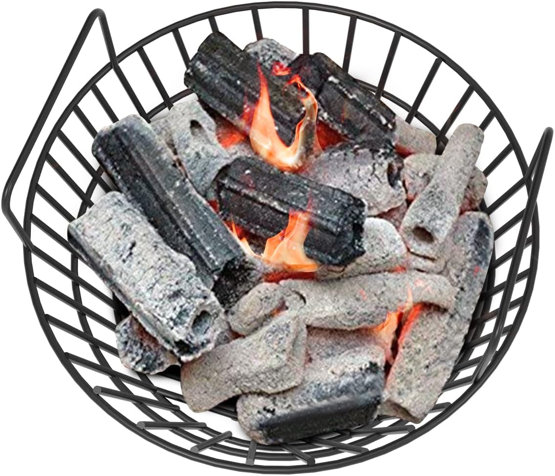 Charcoal Ash Basket for Large Big Green Egg Grill, Heavy Duty Porcelain Steel Fire Basket also Fits Kamado Joe Classic, Compatible with Pit Boss, for Louisiana Grills, for Primo Kamado Grill, Fits Large Grill Dome
