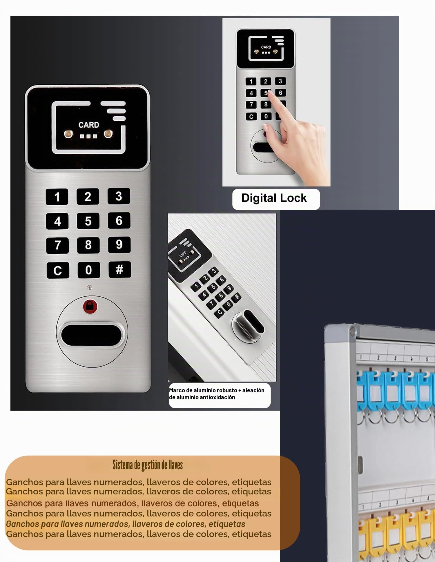 TUKA-i-AKUT Armario Cerradura Electrónica, Fibra Dura con aleación de Aluminio, 1 Unidad-Color Plata, 48 Llaves