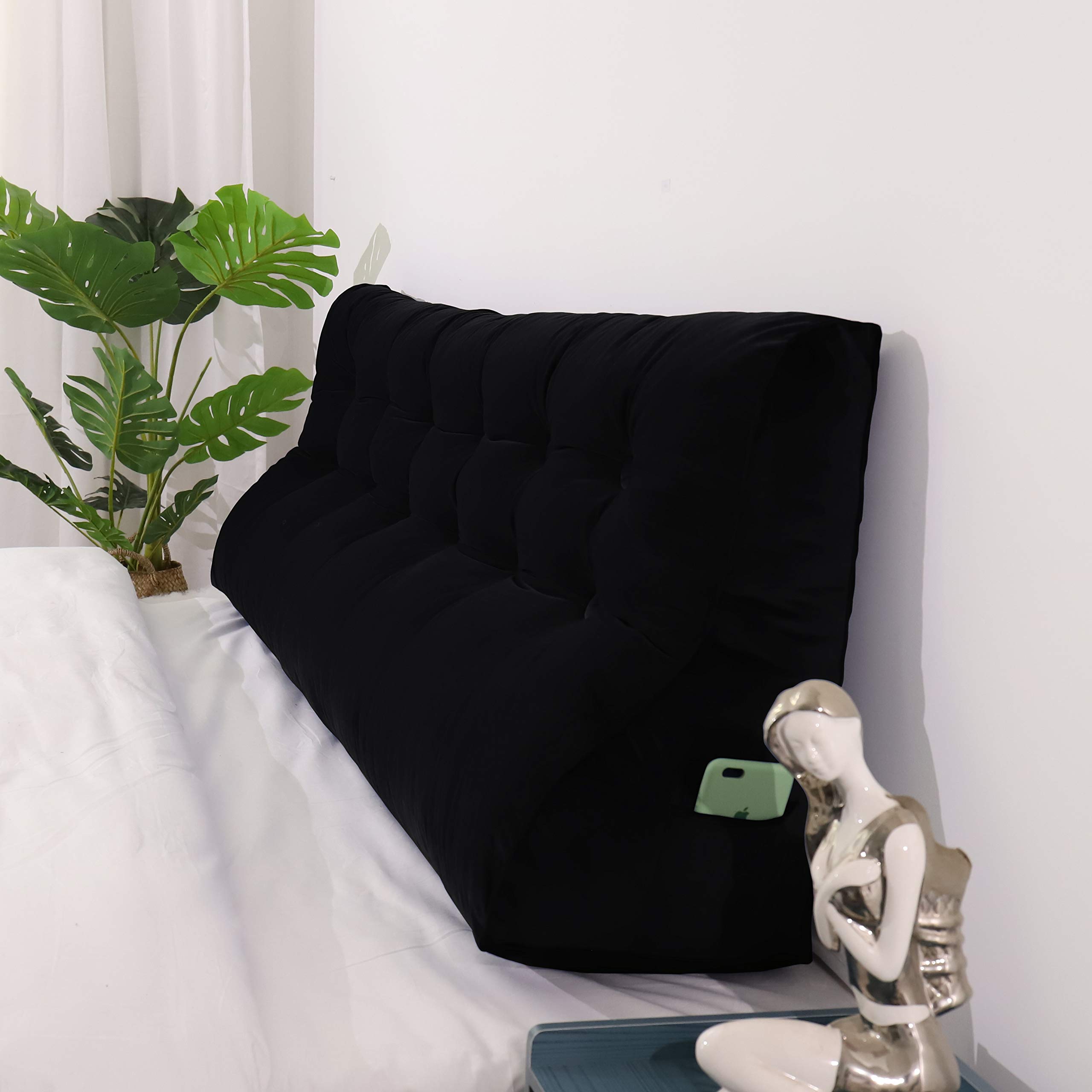 Johnear Coussin Dossier Lit Canapé Velours Gris 160cm – Haut Rembourré Double Boutons, Soutien Lombaire