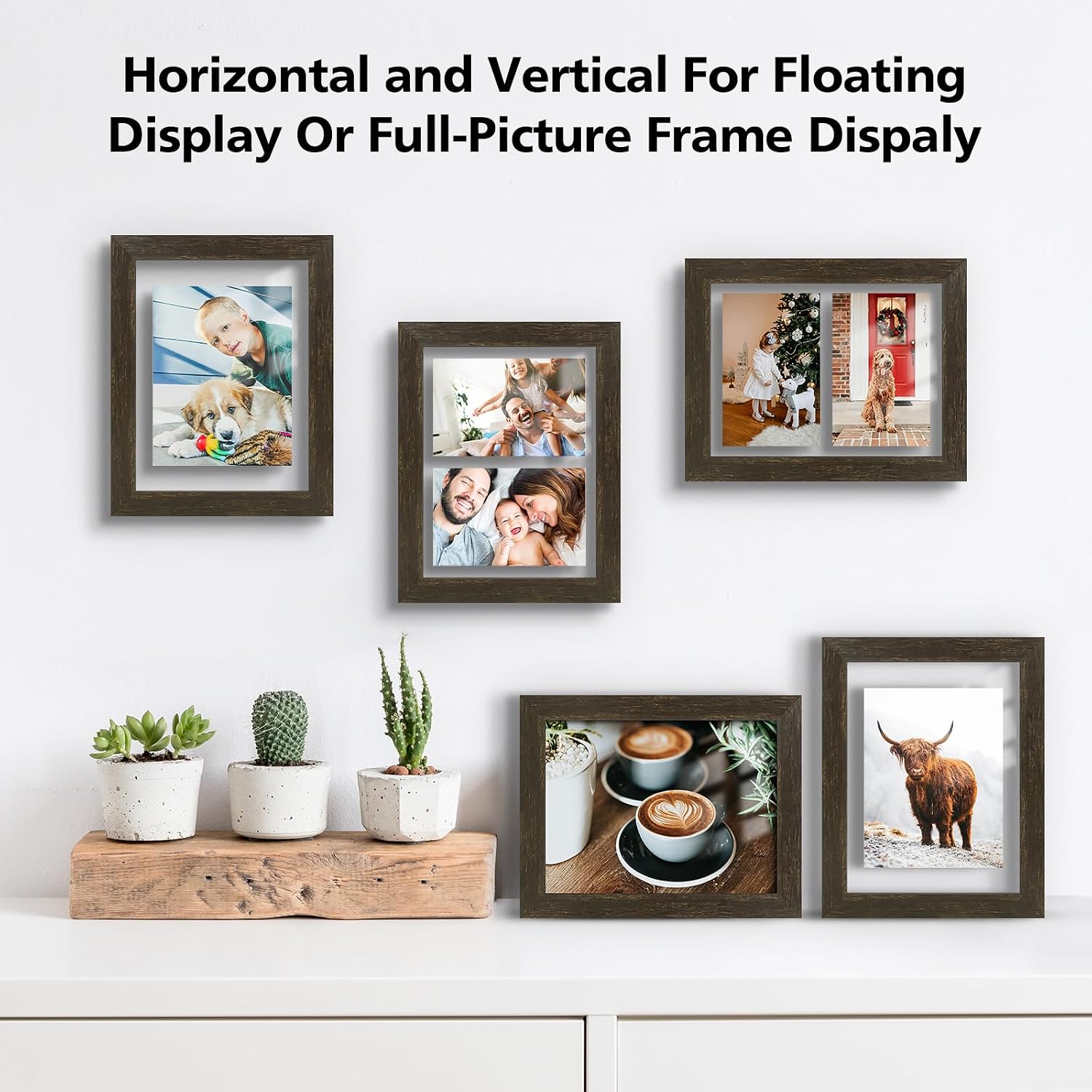 Golden State Art, 8.5x11 Floating Picture Frame, Dark Brown Wood Frame Display Any Size Photo Up to 8.5X11, Pressed Flower Frame with Hanging Hardware - Horizontal & Vertical Format for Wall (1 Pack)