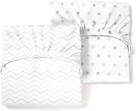 Guava Lotus Travel Crib Sheets Set of 2 100% Organic Cotton Fitted Sheets for Baby Play Yard & Mini Crib Mattress Super Soft Jersey Knit Snug Fit & Washable Grey & White