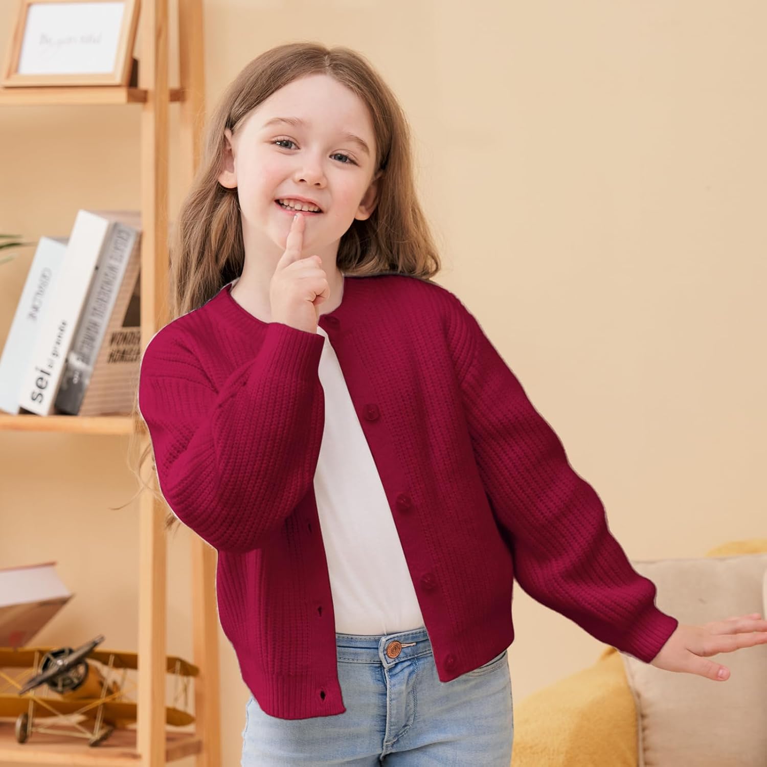 Girls' Cardigan with Button Loose Long Sleeve Shrug Sweaters Cropped Uniforms Kids Knit Sweater Outerwear - Image 3