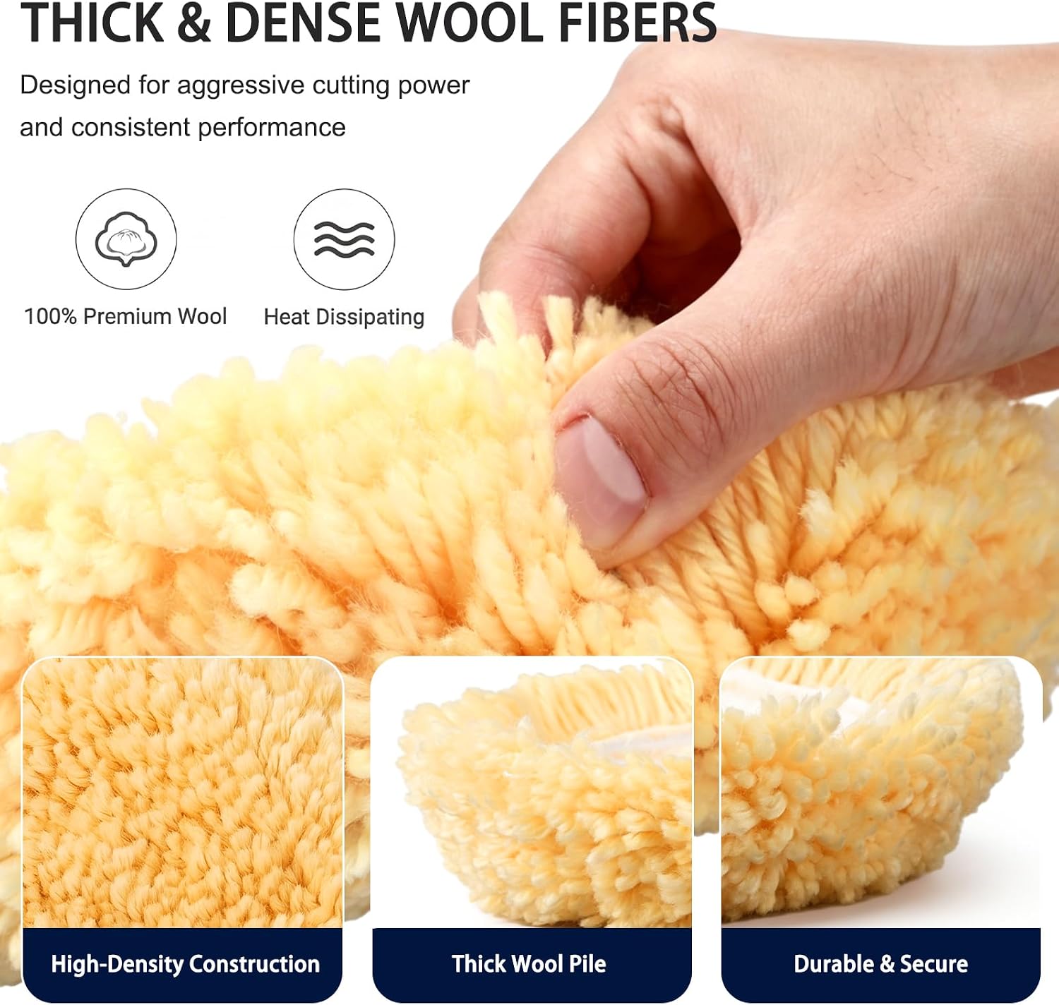 2 Pcs 9" Wool Buffing Pad Wool Polishing Pad 7 Inch Hook and Loop Backing Plate Compound Cutting and Polishing for Car Automotive RV Truck Boat