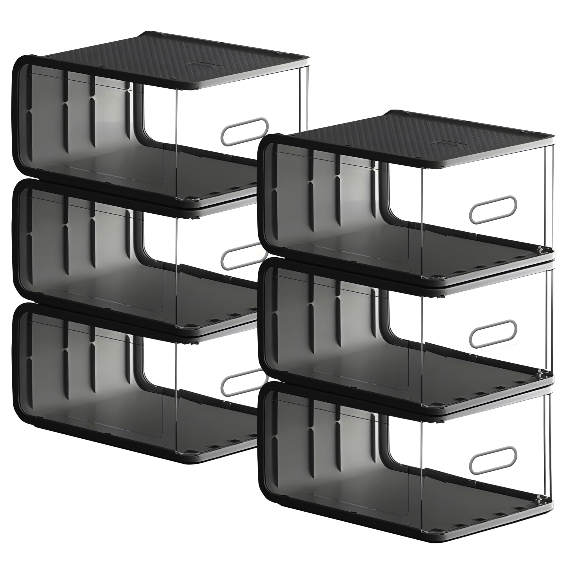 Upgraded Shoe Organizer, Thicken & Sturdy Shoe Storage Boxes, Stackable Clear Plastic Shoe Boxes, Stylish Transparent Shoe bins, Multi-Purpose منظم احذية (Black)