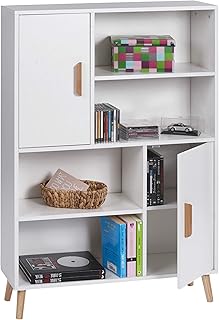 ts-ideen Mobile Armadietto stile moderno 118x80 cm color Bianco 2 sportelli e 4 vani aperti