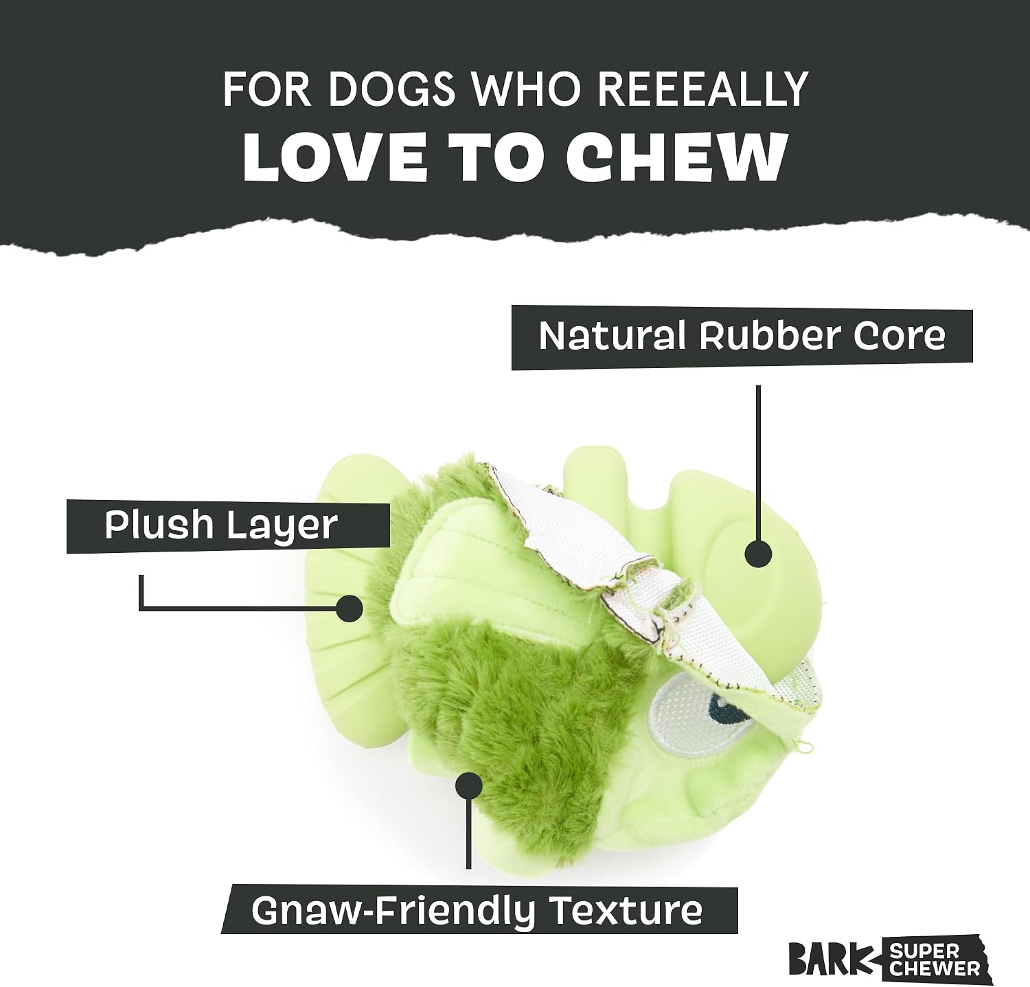 Barkbox Super Chewer Tough Dog Chew Toys for Aggressive Chewers, Plush 2 Toys in 1 (Drop the Bass - Small)
