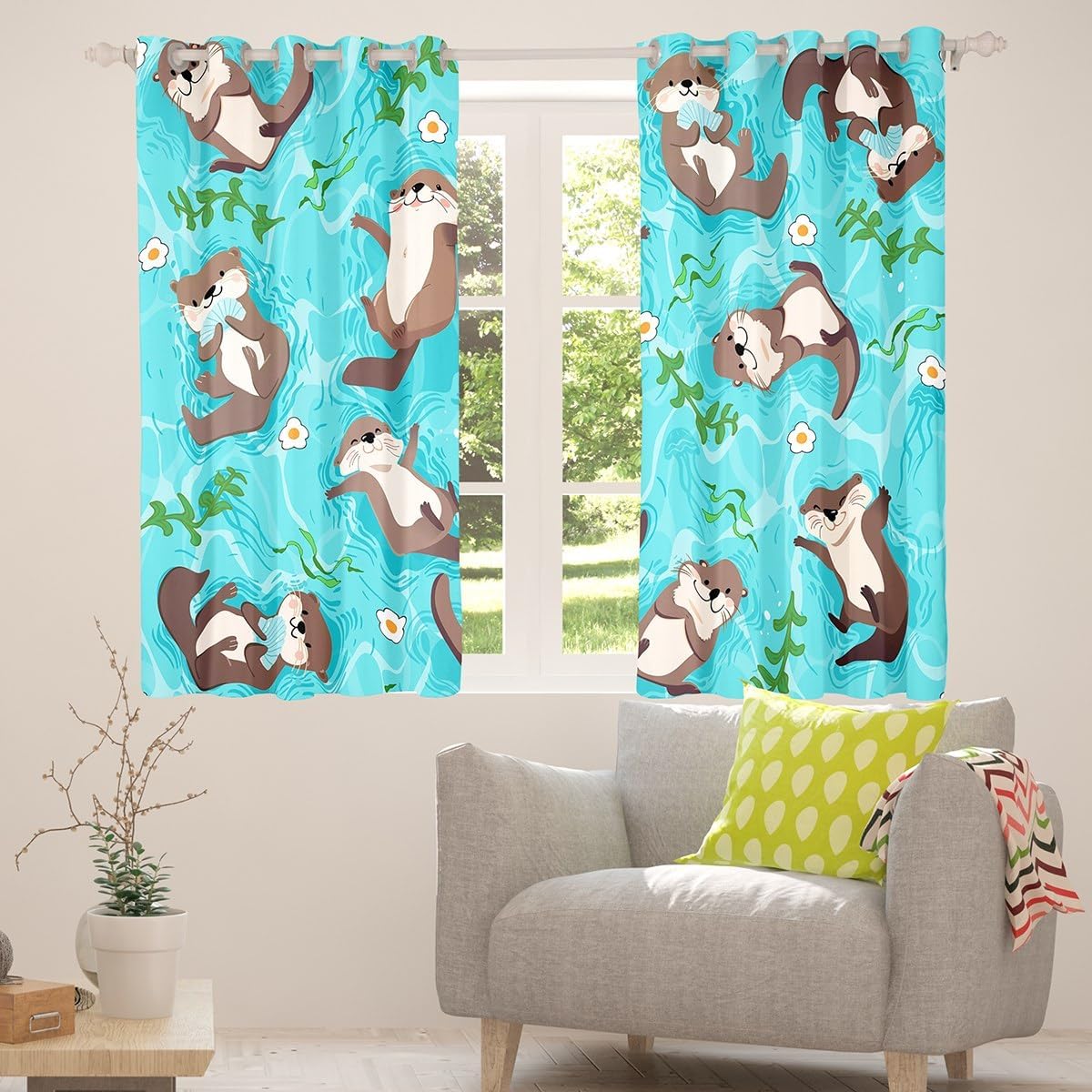 Feelyou Cute Otter Darkening Dreapes 42x90 Inches,2 Panels Sea Otters Curtains for Bedroom for Boys Girls Kids Funny Animal Window Curtains Living Room Decor Gifts for Otter Lovers Window Treatments image 4