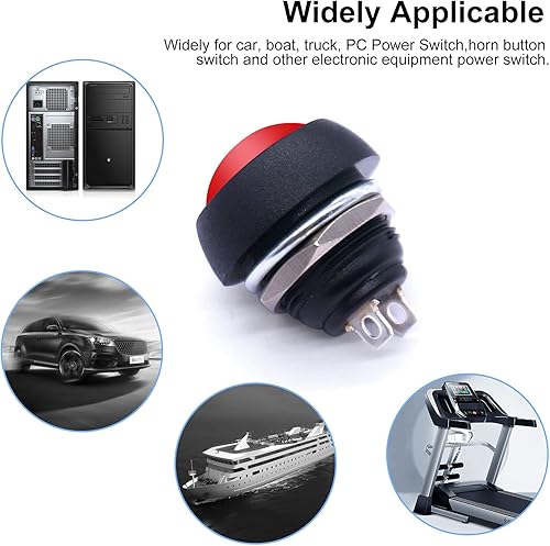 Miniatura 16 de Twidec /6 unids interruptor de botón momentáneo de 0.472 in agujero de montaje de 1/2 "encendido apagado mini redondo impermeable negro con cables