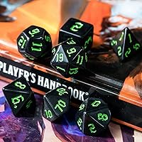 Vista 4 de Juego de dados DND de 7 dados poliédricos con una bolsa de dados de cuero, juego de dados D&D para juegos de mesa RPG (negro)
