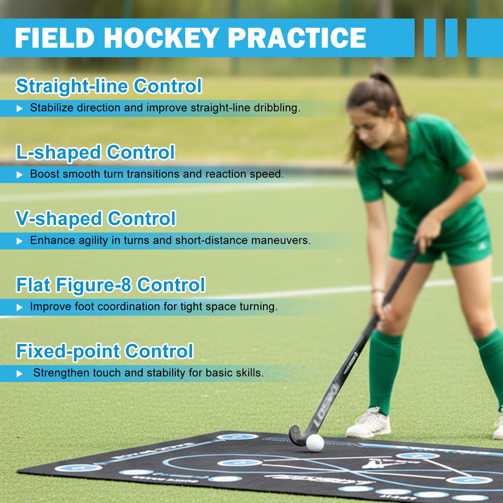 Field Hockey Training Mat (59 x 35.4IN), Non-Slip Field Hockey Training Equipment for All Ages, Ideal Gifts for Indoor and Outdoor Practicing with Carry Bag