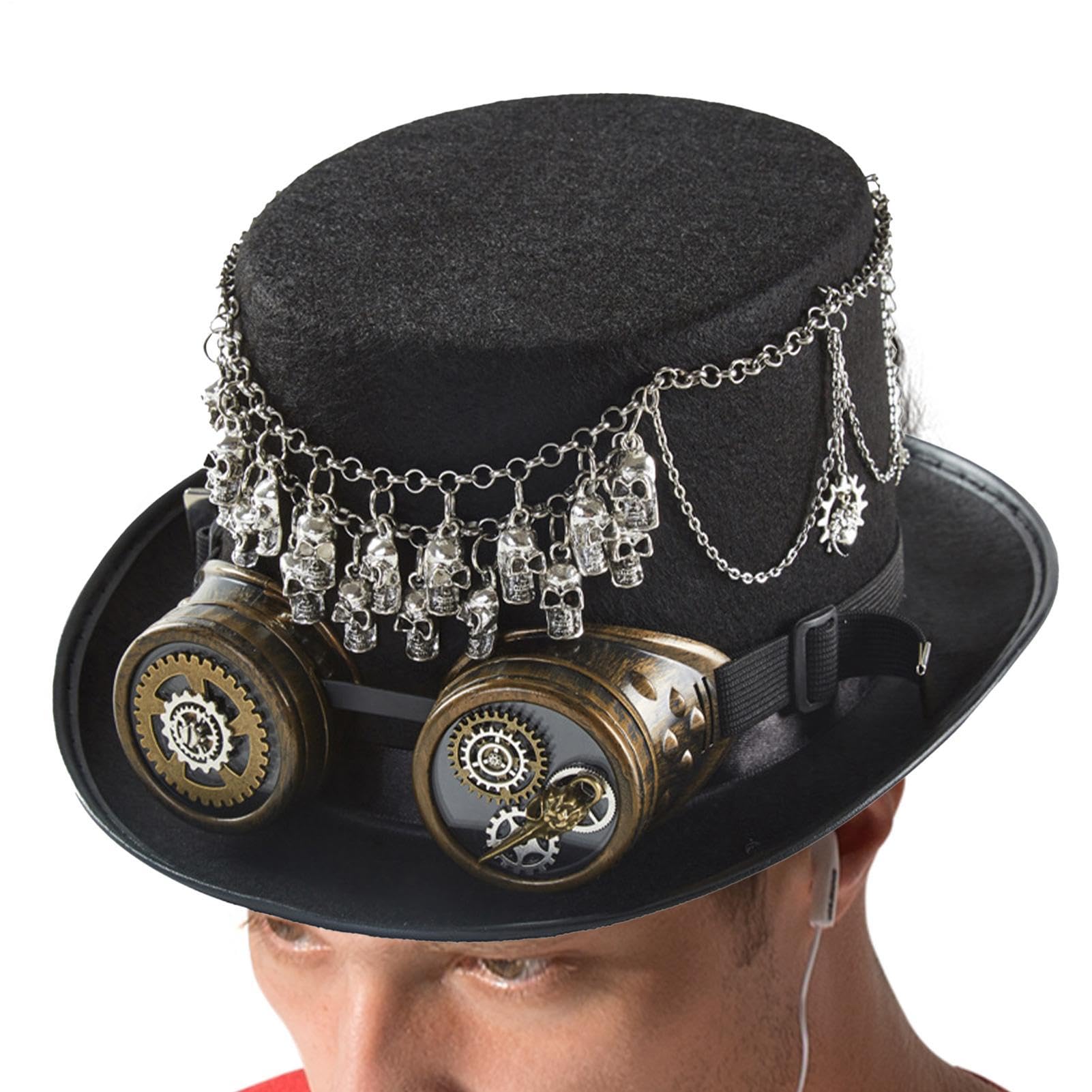 Cappello a cilindro Steampunk con teschio spettrale retrò con cinturino | Cappello Steampunk per adulti, cosplay, con occhiali, per uomini, donne, madri, fidanzate, carnevale, feste in maschera