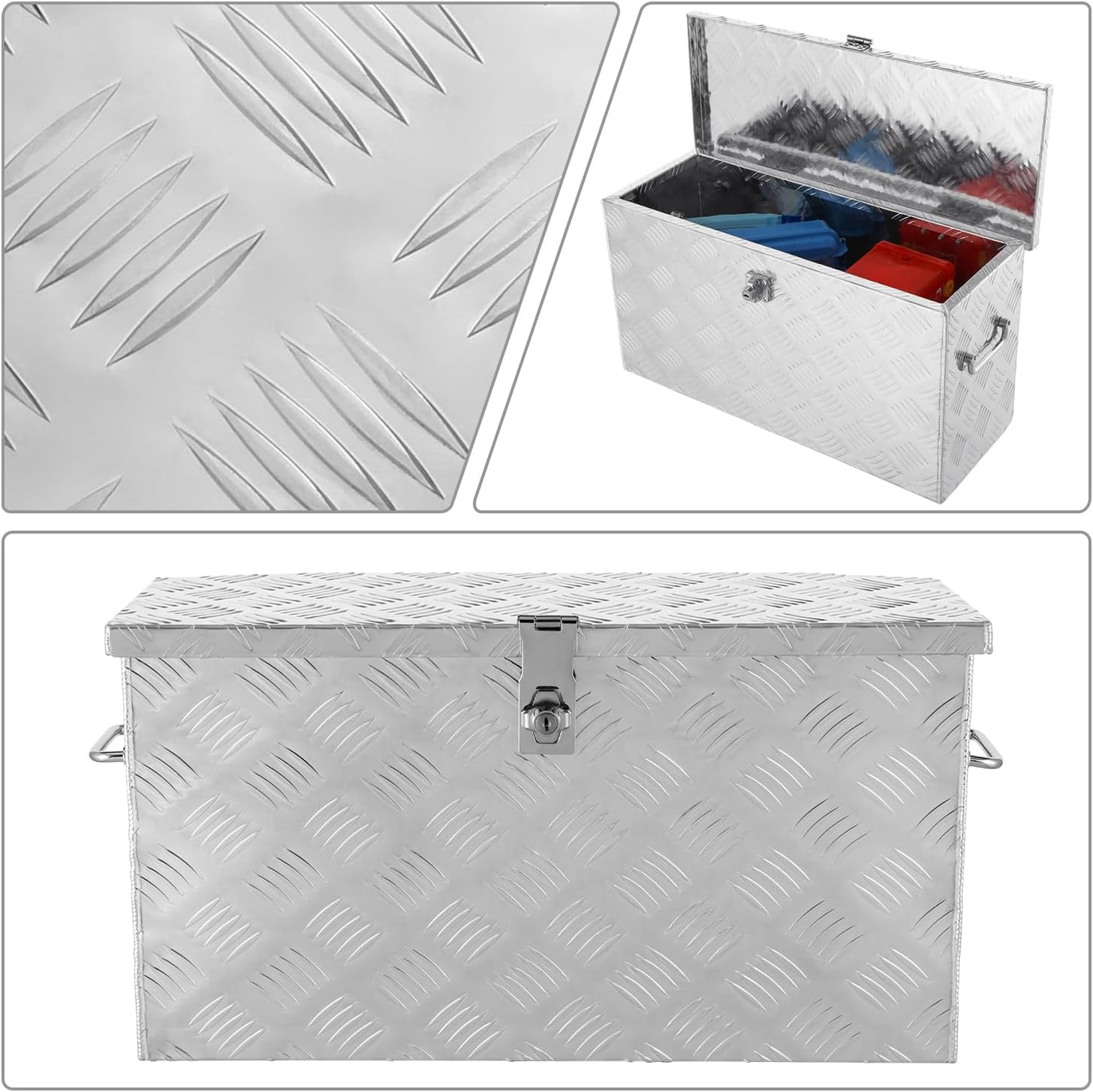 DNA MOTORING Truck Tool Box Lockable Storage Box, Aluminum Tool Box for Bed of Truck, w/Lock & Keys, 27" X 9.4" X 12.6" Silver, TBOX-T5-008-ALU