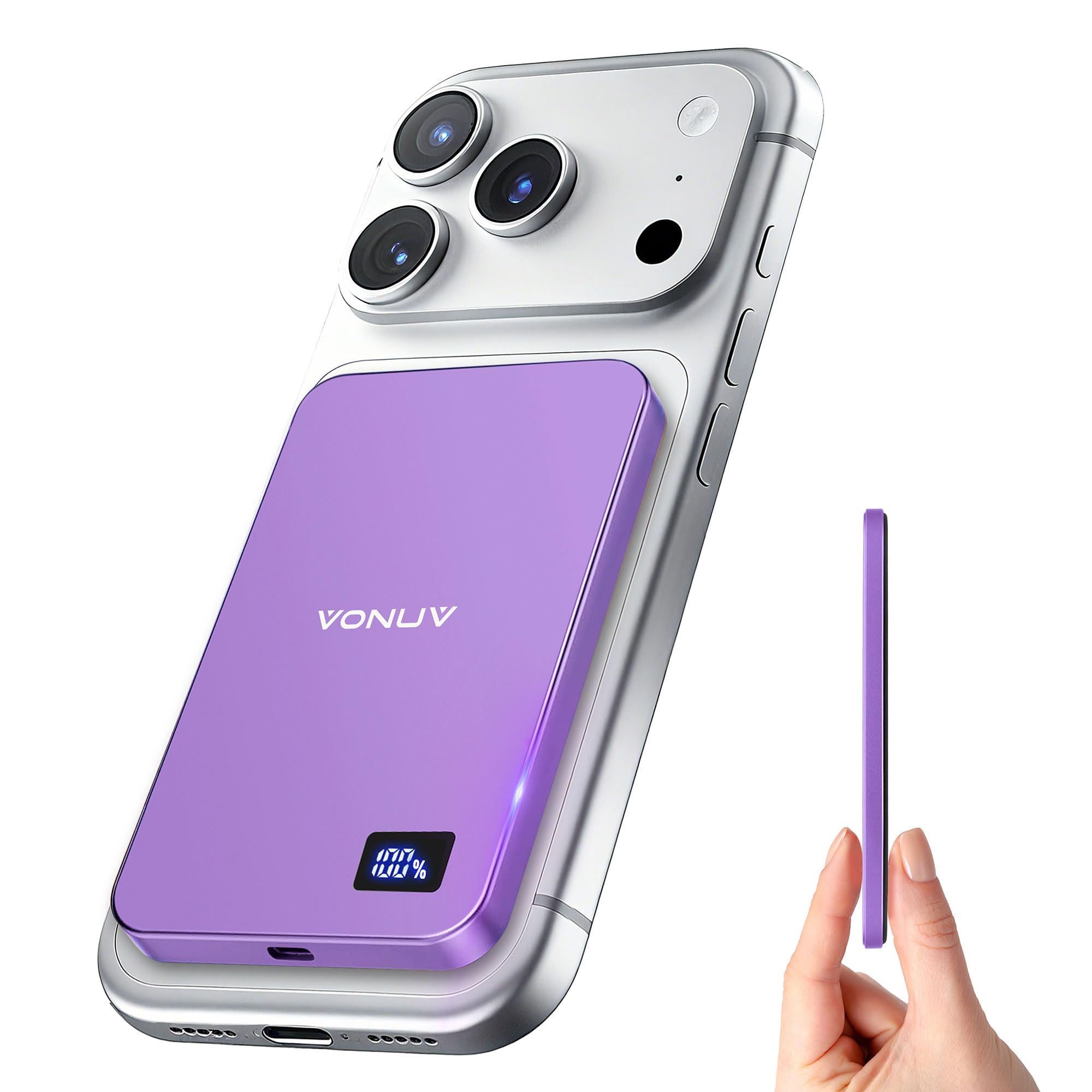 magnetico carica usb-c 5000mah 15w slim purple