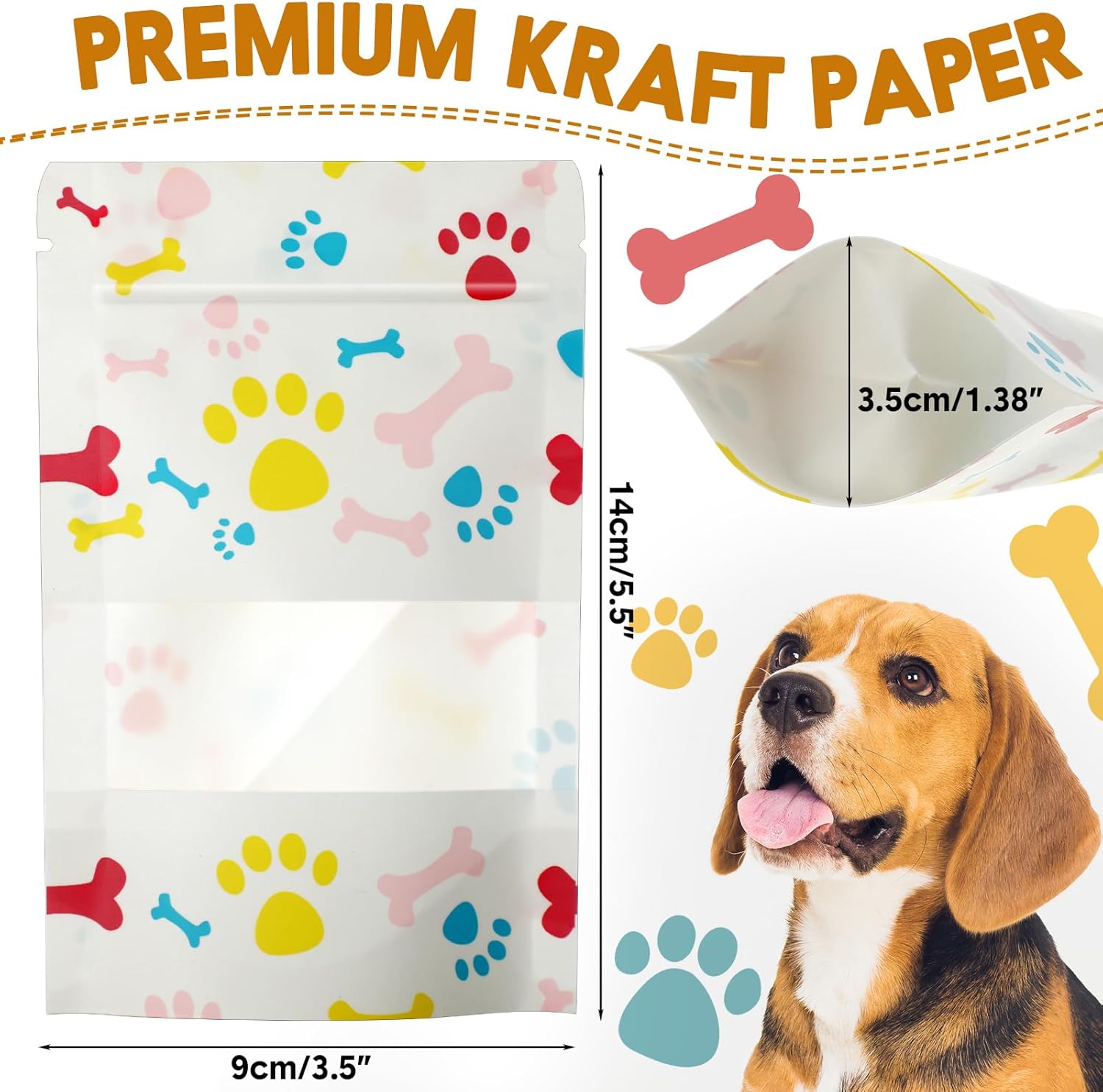 200 Pcs Paw Dog Treat Bags by Puppy's 3.5" x 5.5" Paw Gift Bags Resealable Stand up Kraft Paper Zip Pouches for Canine Delights, Food-safe Material(White) White 3.5" X 5.5"