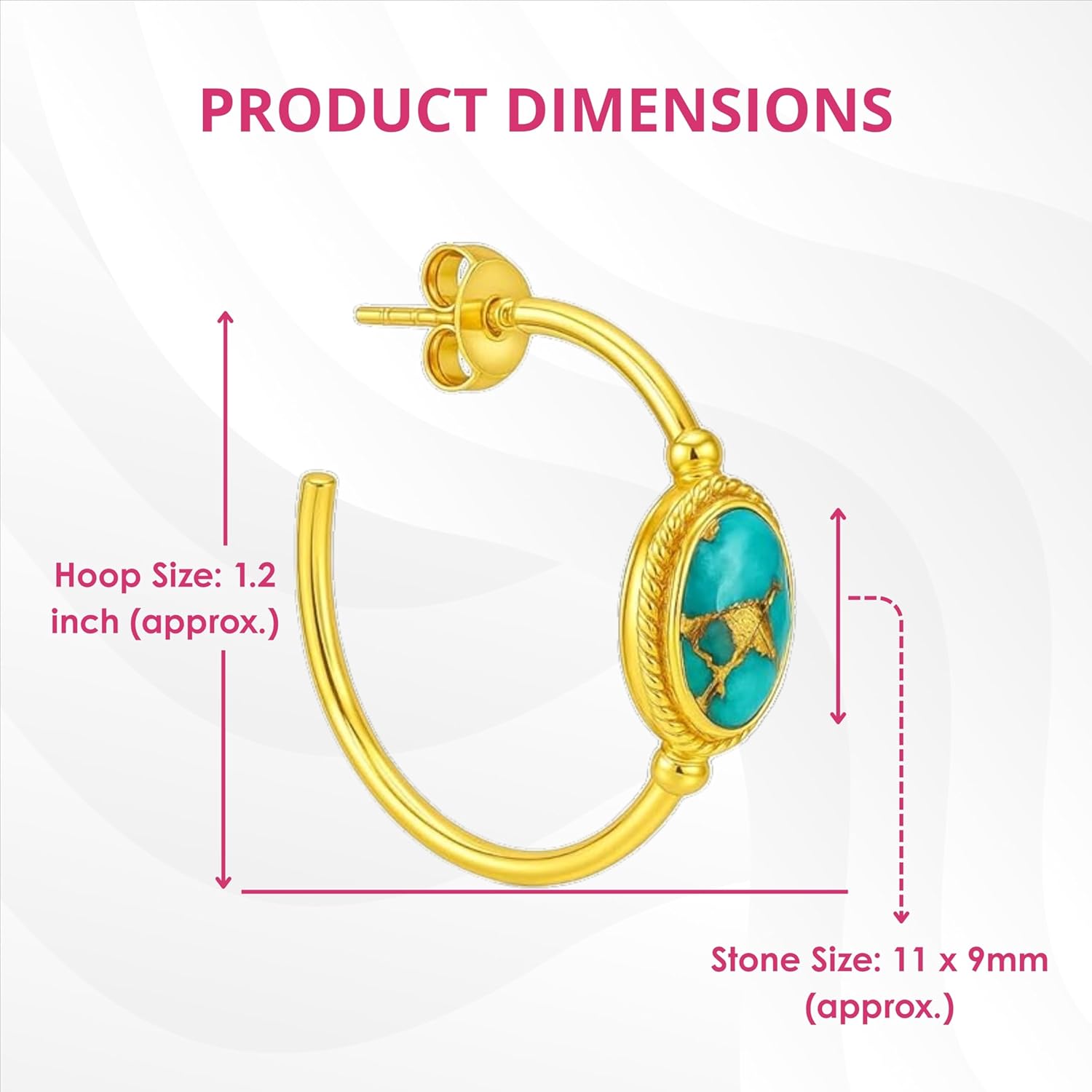 GEMPIRES 14k Gold Hoop Earrings for Women – Oval Rose Cut Gemstone, 1.2” Lightweight Hypoallergenic Hoops with Post Back – Small Gold Earring Hoops – Lapis, Black Spinel, Green Onyx & More - Image 4