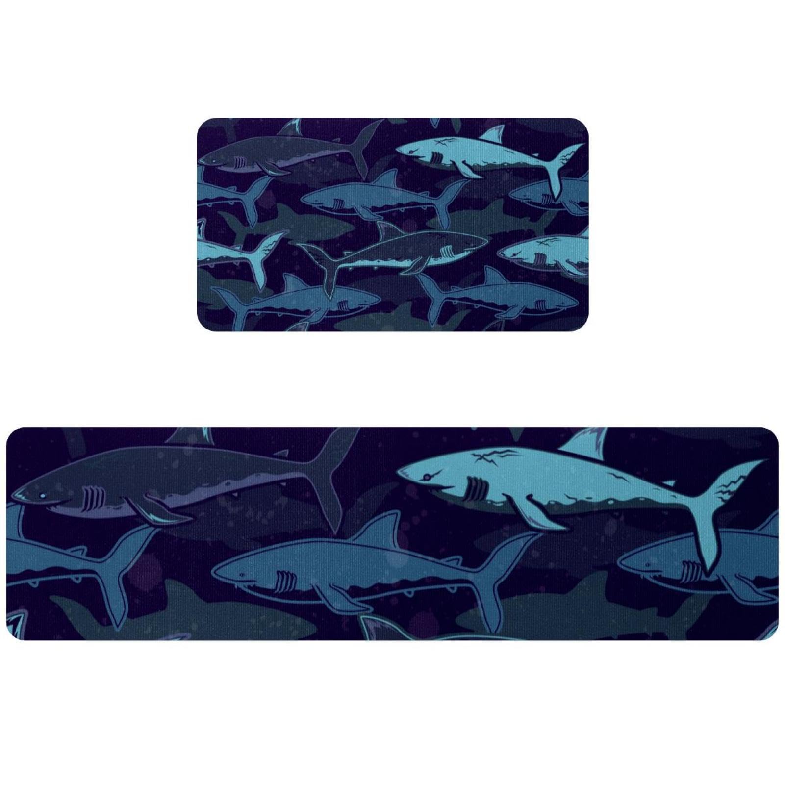 Tapis de cuisine antidérapant bleu motif requins lot de 2 lavable