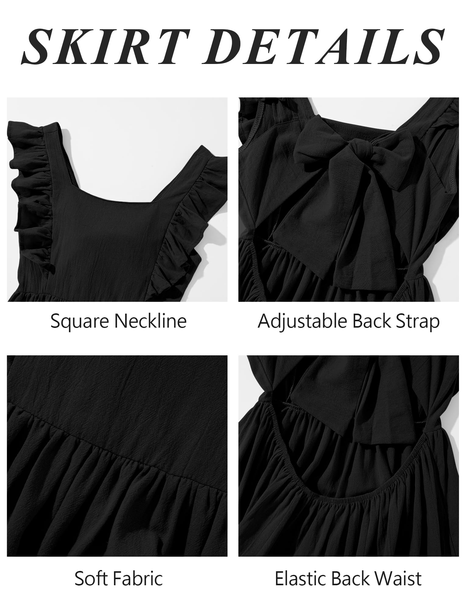 SEAUR Robe d'été pour fille avec grand nœud dans le dos, manches volantées, col carré, robe d'été fluide pour enfants et adolescents de 5 à 15 ans