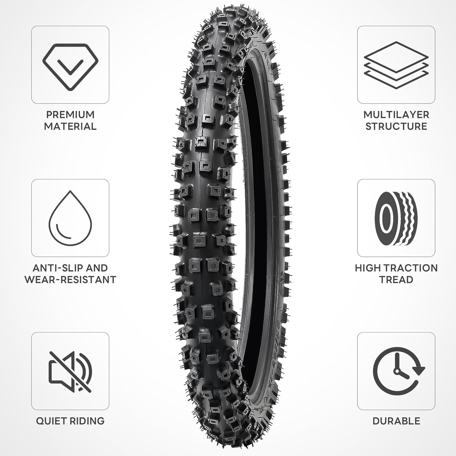80/100-21 4PR TT 51M Dirt Bike Front/Rear Tire and Heavy Duty Inner Tube Compatible with 80/100-21 3.00-21Off Road Pit Dirt Bike/Motorcycle Tire (P-2007)