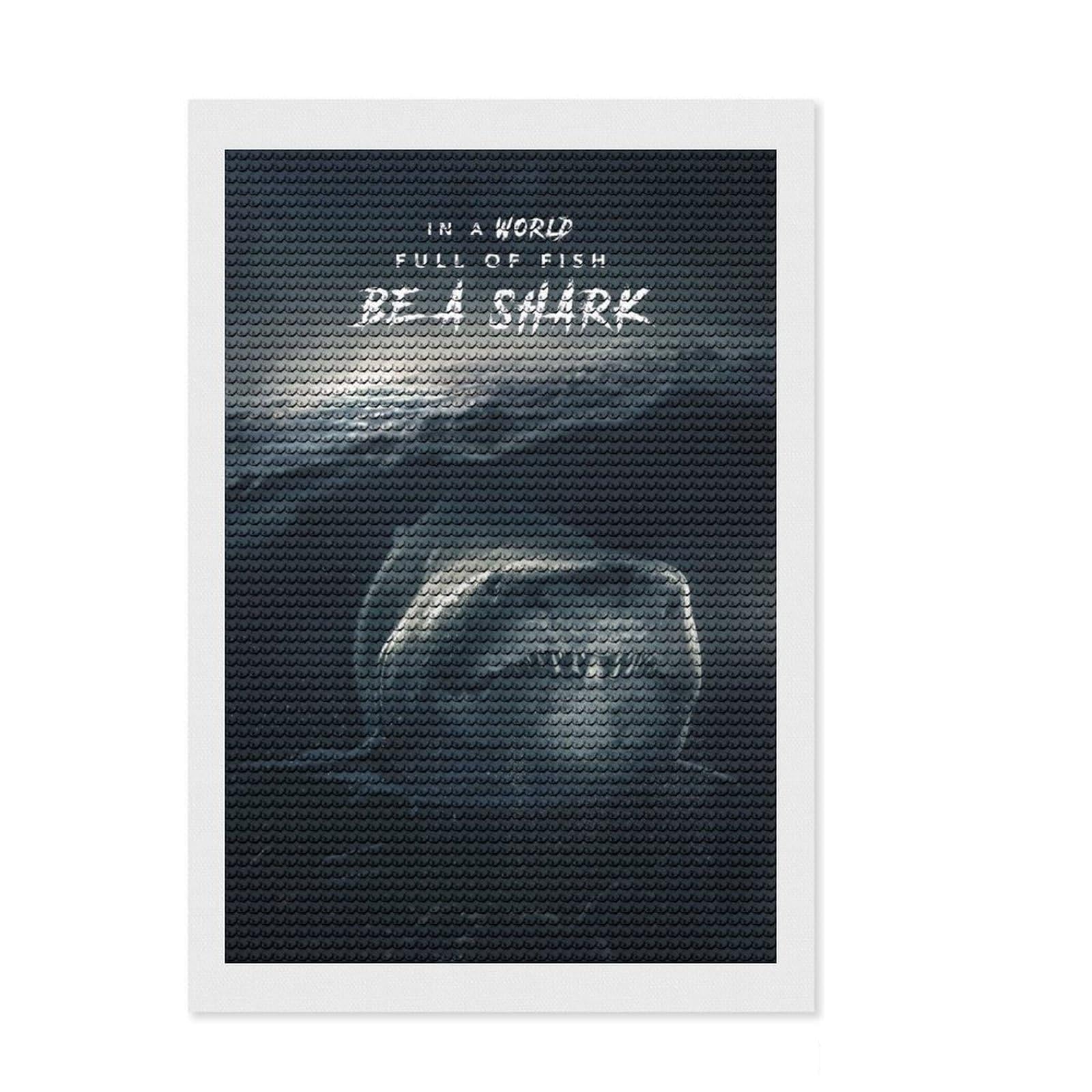 Junmoney Be A Shark Full Drill Diamond Painting Kit 8"x12", Easy to Enjoy, Mindful Craft Project, Relaxing DIY, Canvas Picture