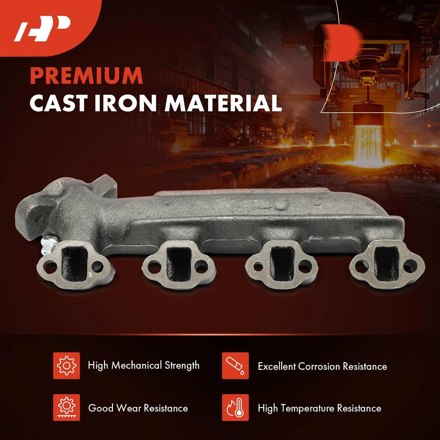 A-Premium Right Exhaust Manifold Kit W/Gasket, Studs & Nuts [5.0L] Compatible with Ford F-150, F-250, E-150 Econoline Club Wagon, E-250 Econoline & Lincoln Continental, Town Car & Mercury Colony Park