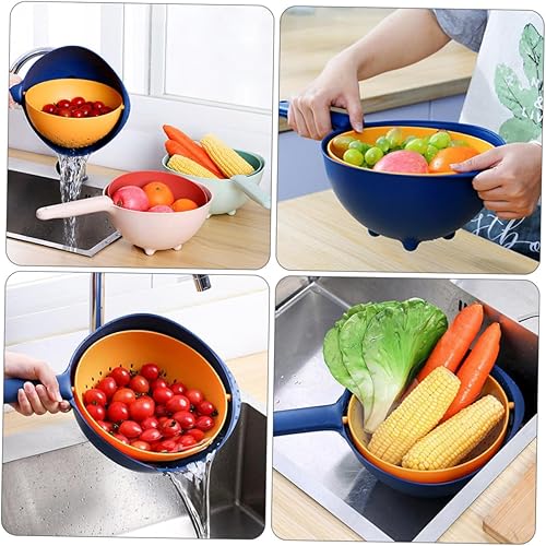 Miniatura 4 de Cesta de drenaje de cocina doble con asa, cesta multifuncional para lavar frutas y verduras con filtro para un fácil drenaje y almacenamiento