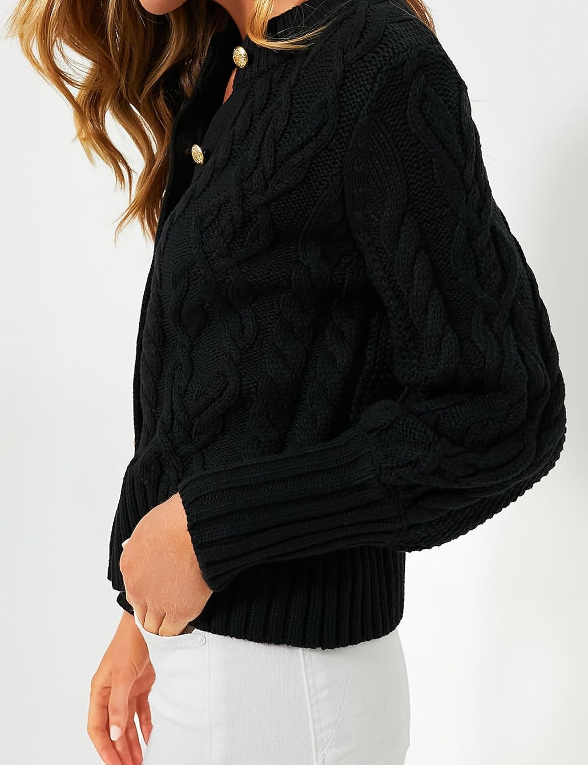 PEHMEA Womens Short Cardigan Sweaters, Soft Twist Knit Fall Winter Chunky Open Front Button Sweaters for Women - Image 6