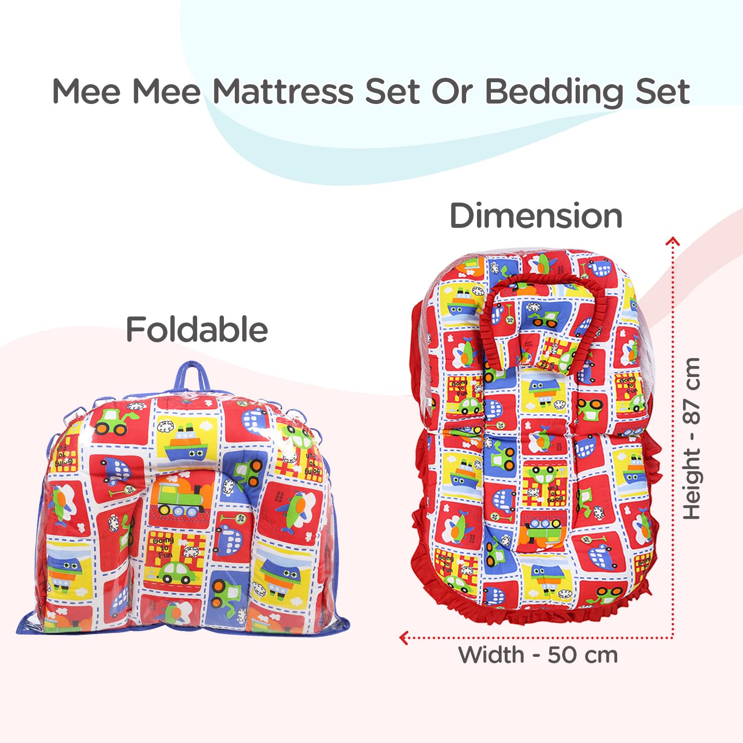 Mee Mee Cushioned Baby Mattress Set with Mosquito Net & Pillow (Red) 4