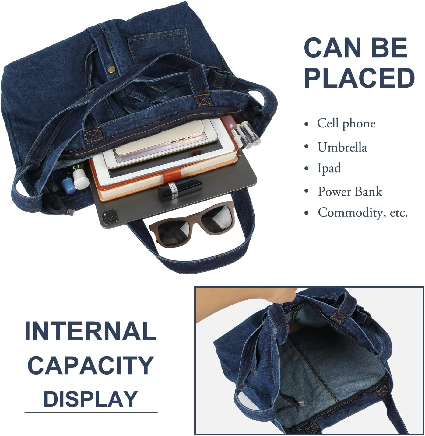 Emprier Soft Denim Handbag for Women Casual Hobo Tote Bag Retro Crossbody Bag Large Capacity Denim Purses