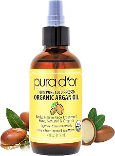 PURA D'OR Organic Moroccan Argan Oil 4oz - 100% Pure Cold-Pressed Virgin for Hair Skin Face Body Nails - Frizz Control Moisturizer