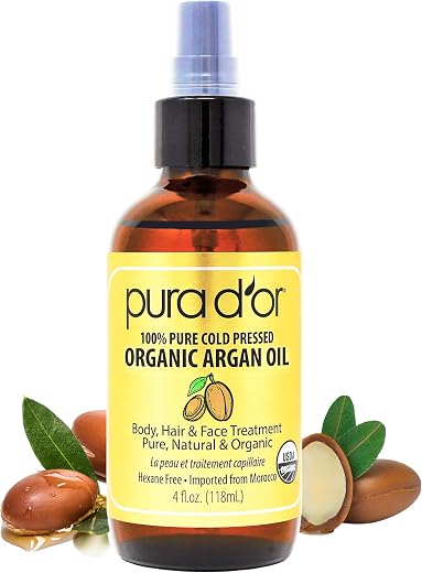 Pura d'or Pure and Organic Argan Oil, Brown and Gold