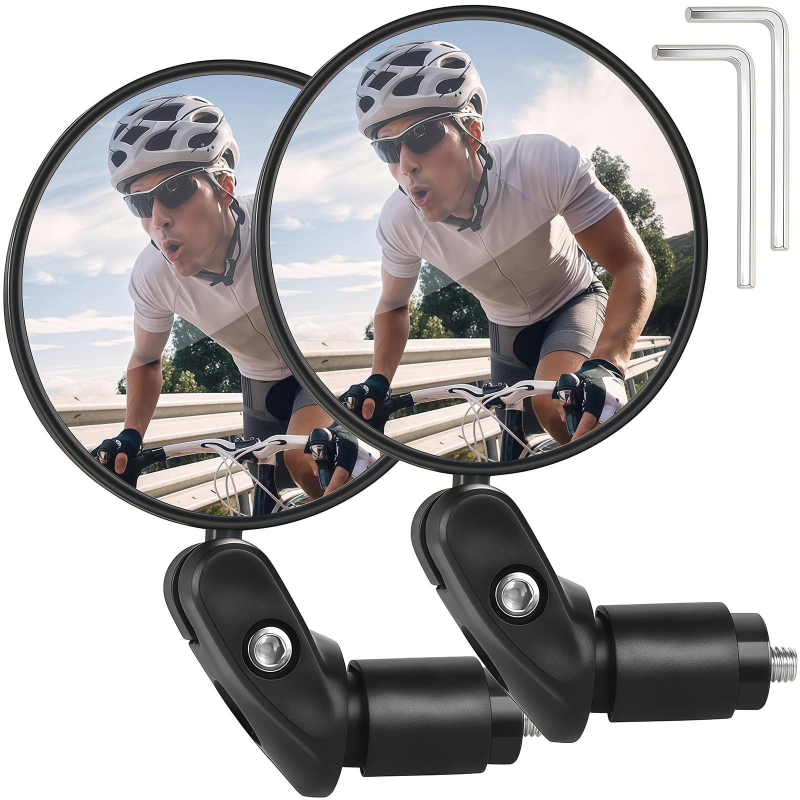 2 Pcs Bike Mirrors - Bar End Bike Mirrors, 360 Dregree Adjustable Rotation Handlebar Convex Mirror for Mountain Road Bike Cycling