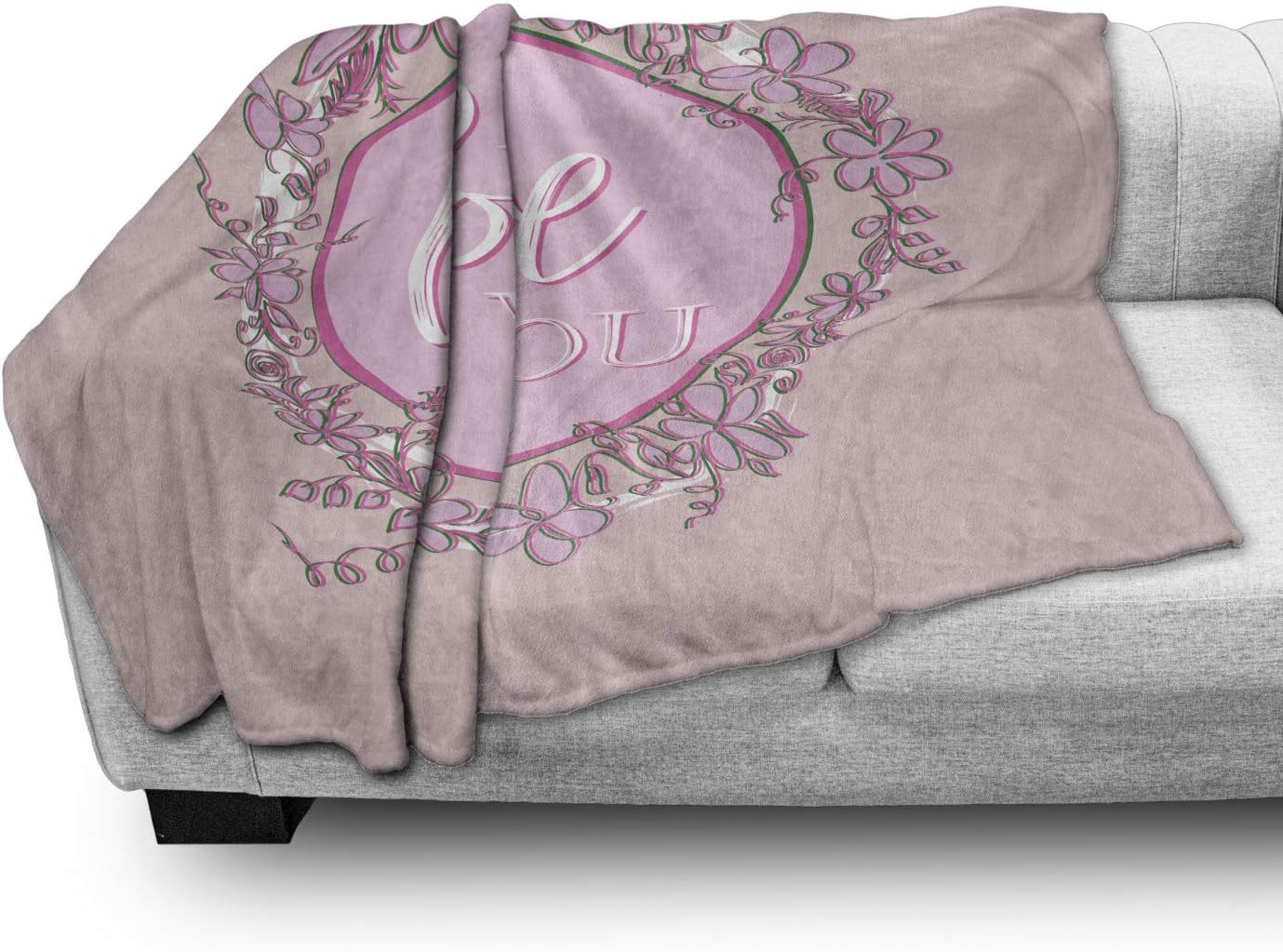 Lunarable I Love You Throw Blanket, Valentine's Day Romantic Words in Floral Round Frame, Flannel Fleece Accent Piece Soft Couch Cover for Adults, 60" x 80", Pale Pink Purple