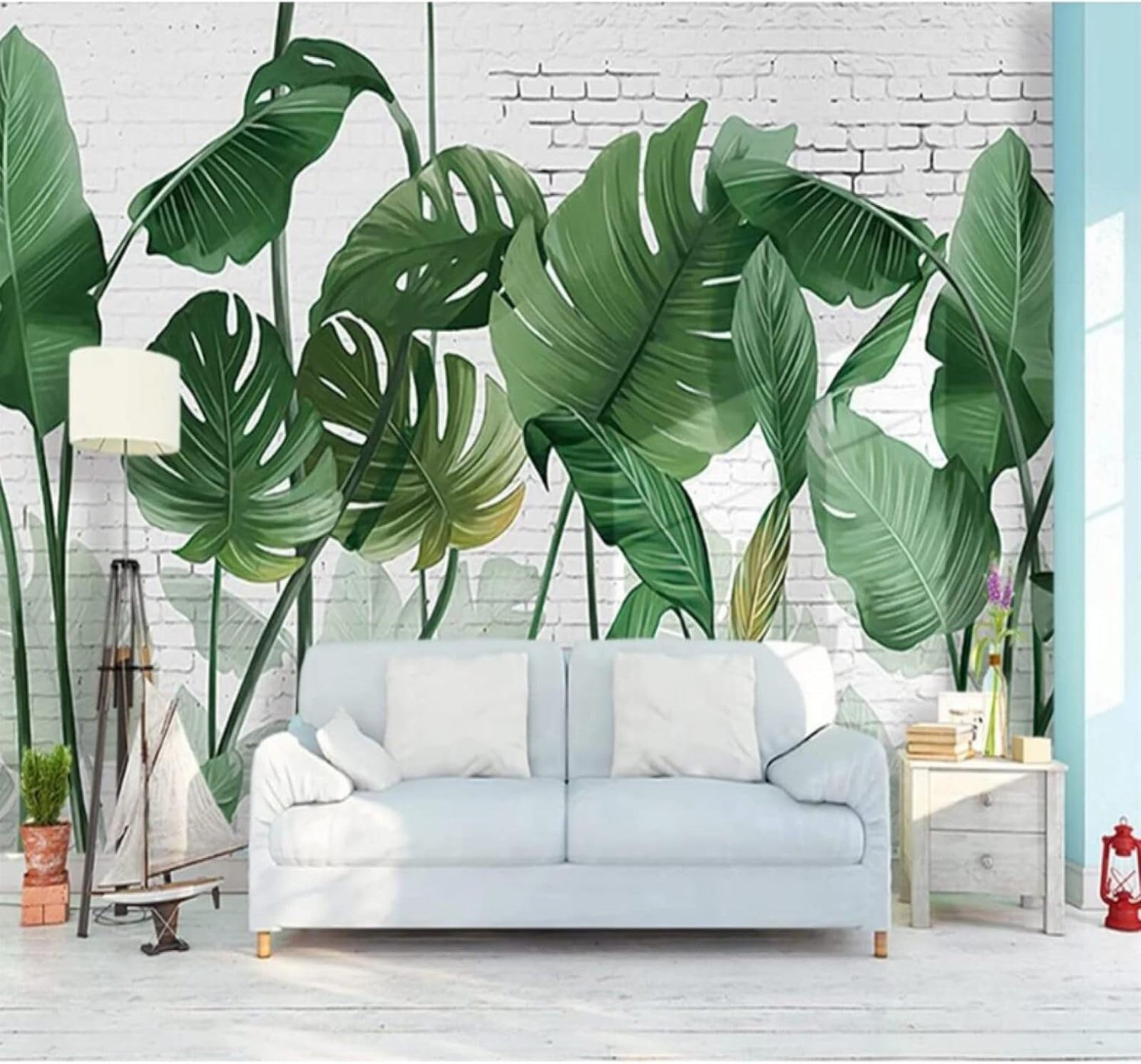 XLMING Retro Brick Wall Fresh Plants Banana Leaves 3D Wallpaper Luxury Home Dining Decor Paste Sofa Living Room The Wall for Bedroom Mural-300cm×210cm
