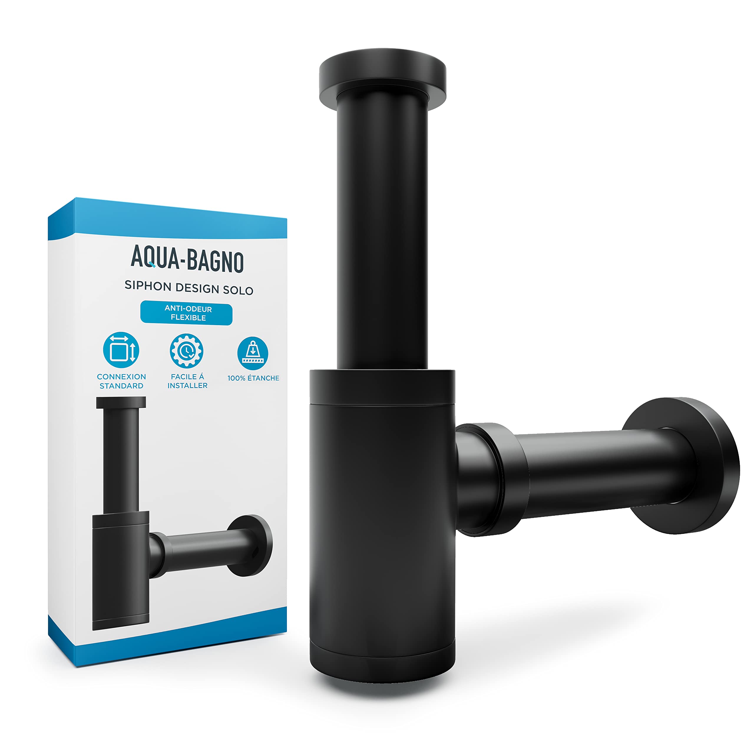 Aqua Bagno - siphon flexible pour lavabo - bonde pour lavabo - siphon avec ouverture de nettoyage siphon design noir mat