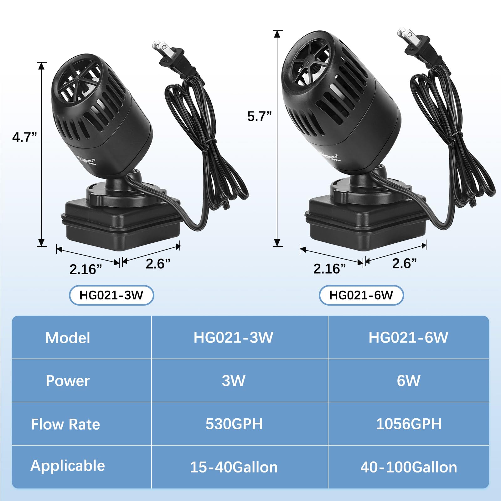 hygger 3997LPH Pompe à Vagues pour Aquarium,6W Pompe de Brassage Circulation pour l'eau Silencieuse à 360 Degrés pour Aquariums d'eau Douce et d'eau Salée de 154 à 378L