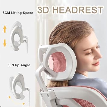 Office Chair Mesh Desk Chair,Ergonomic High-Back Rolling Gaming Work Chairs with Wheels and Adjustable Headrests,Comfortable Flip-up Arms for Home,Bedroom,Study Gaming(Pink)